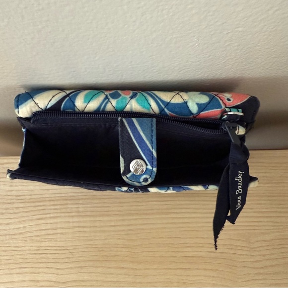Vera Bradley Tri Fold Wallet Snap Flap Closure Blue and Pink Quilted - Picture 4 of 9